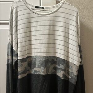 Women’s long sleeve camo & striped top by Staccato